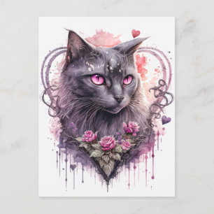 Majestic Zwart Kitty Kat Witch   Halloween Briefkaart