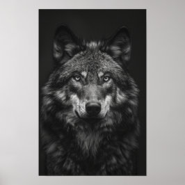 Majestic Zwart-wit Wolf Portrait Poster