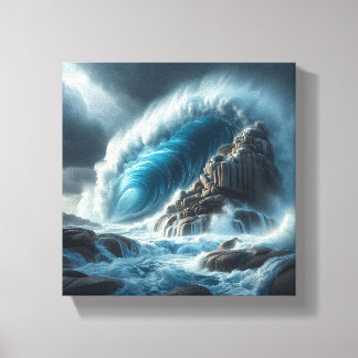 Majestieke turkooizen oceaangolf die tegen canvas afdruk