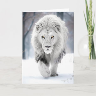 Majestieke Witte Leeuw in Winter Wonderland Ontwer Kaart