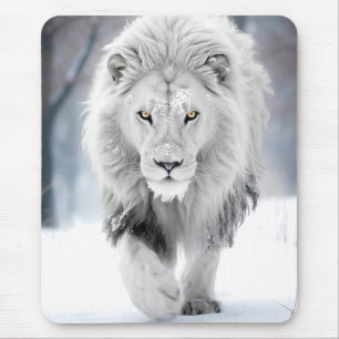 Majestieke Witte Leeuw in Winter Wonderland Ontwer Muismat