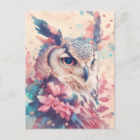 Majestieuze gehoornde uil in roze bloementuin