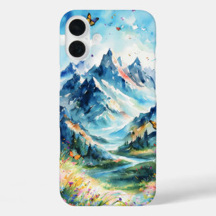 Majestueus berglandschap met vlinders, wild iPhone 16 plus hoesje