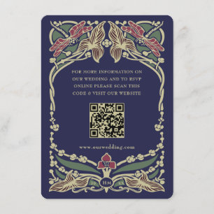 Majestueus Bourgondië Navy Blauwe Art Nouveau Trou Informatiekaartje