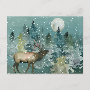 Majestueus eland in bos volle maan sneeuwval briefkaart