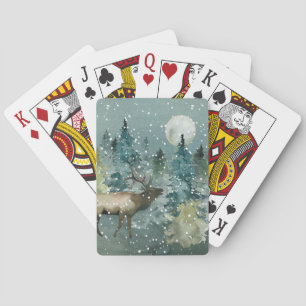 Majestueus eland in bos volle maan sneeuwval pokerkaarten