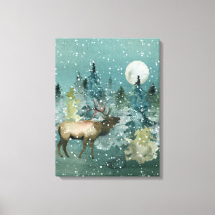 Majestueus elandenbos vollemaan sneeuwval canvas afdruk