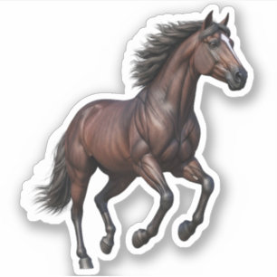 Majestueus Galopperend Bruin Paard 3D Realistisch Sticker