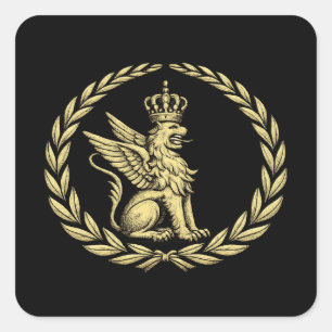 Majestueus gevleugeld leeuw Heraldisch Wapen Goude Vierkante Sticker