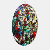 Majestueus Glas in lood Santa en rendieren Keramisch Ornament (Links)