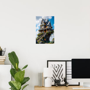 Majestueus gotisch landhuis op klifrand poster