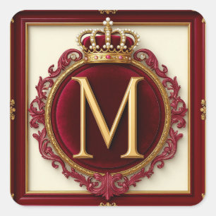 Majestueus gouden monogram met kroon op koninklijk vierkante sticker