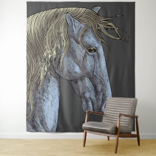Majestueus grijs paard met golvende manen wandkleed