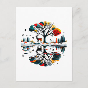 Majestueus hert in besneeuwd winterbos briefkaart