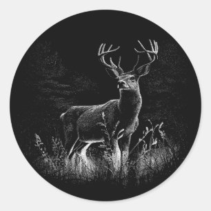 Majestueus hert in de wildernis - Black & White Ar Ronde Sticker