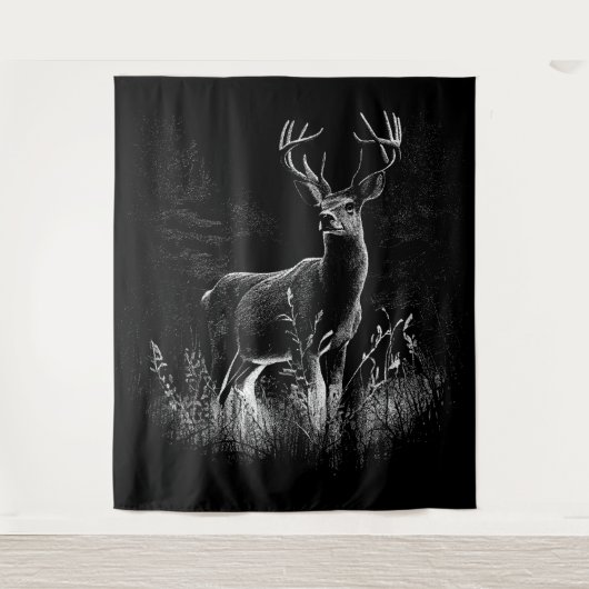 Majestueus hert in de wildernis - Black & White Ar Wandkleed (Voorkant)