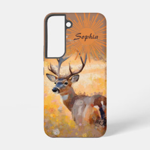 Majestueus hert in een veld met wilde bloemen samsung galaxy hoesje