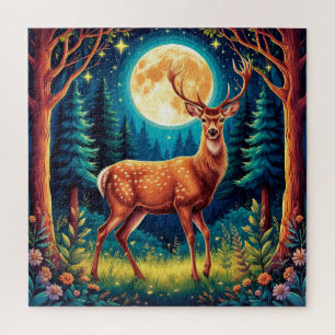 Majestueus hert in een weelderig bos legpuzzel