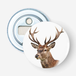 Majestueus hertenbok portret met grote geweiën button flesopener