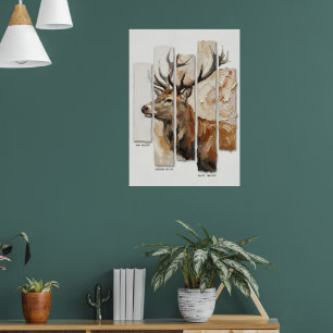 Majestueus hertenportret kunstposter Rustieke he Poster