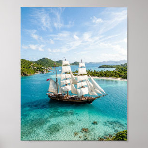 Majestueus hoog zeilschip zeilen kristal turquoise poster