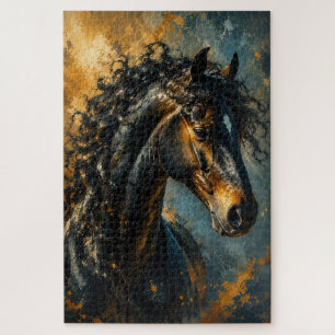 Majestueus Krullend Zwart Paard Abstract Puzzel