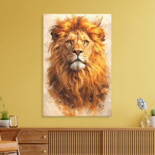 Majestueus Leeuw Portret – Gouden Kracht Canvaspri Canvas Afdruk