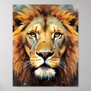 Majestueus Leeuwengeest Watercolor Portret Poster