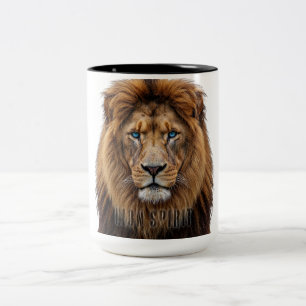 Majestueus Leeuwengezicht met Blauwe Ogen Wilde Tweekleurige Koffiemok