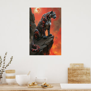 Majestueus luipaard onder vurige hemel poster