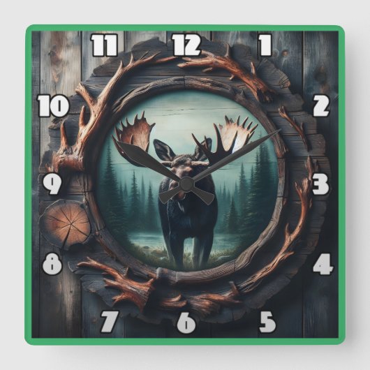 Majestueus mannetjesportret in rustiek Lijst Vierkante Klok (Voorkant)