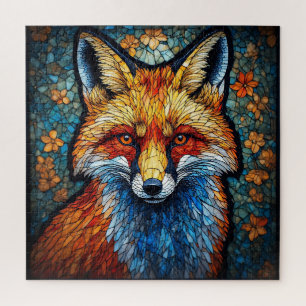 Majestueus ontwerp van glas-in-lood met vos en blo legpuzzel