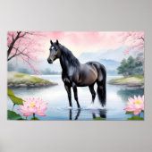 Majestueus paard en schoonheid van lotus poster (Voorkant)