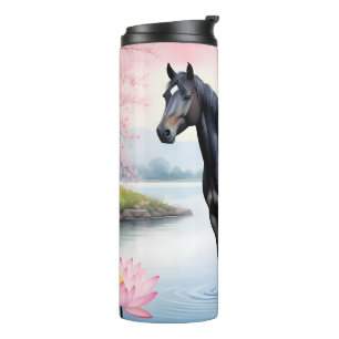 Majestueus paard en schoonheid van lotus thermosbeker