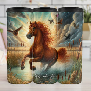 Majestueus Paard Galopperend Water Zonlicht Thermosbeker