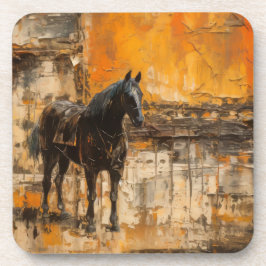 Majestueus Paard in Abstracte zonsondergang Bier Onderzetter