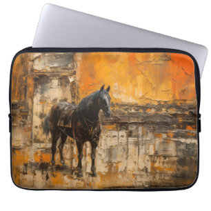 Majestueus Paard in Abstracte zonsondergang Laptop Sleeve