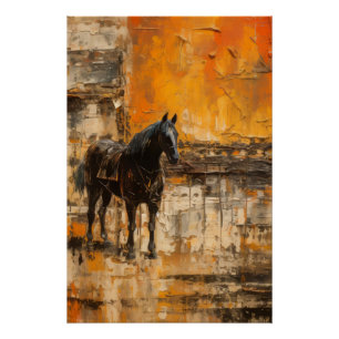 Majestueus Paard in Abstracte zonsondergang Perfect Poster