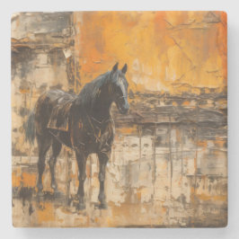 Majestueus Paard in Abstracte zonsondergang Stenen Onderzetter