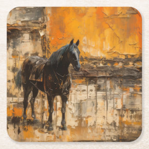 Majestueus Paard in Abstracte zonsondergang Vierkante Kartonnen Onderzetter