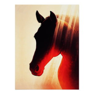Majestueus Paard Silhouet Vuurrode Dageraad Gloed Perfect Poster