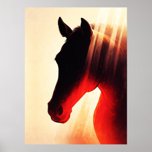 Majestueus Paard Silhouet Vuurrode Dageraad Gloed Poster