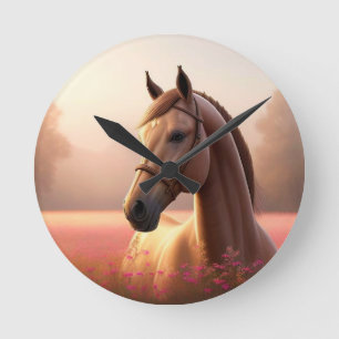 Majestueus paard staand in een levendig weiland ronde klok
