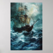 Majestueus piratenschip op het High Zeeen Art Post Poster (Voorkant)