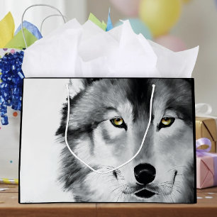 Majestueus Portret van Grijze Wolf met Gouden Ogen Groot Cadeauzakje