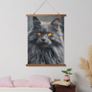Majestueus Portretontwerp van Langharige Kat Hangend Wandkleed