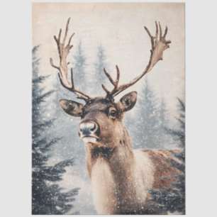 Majestueus rendier in Snowy Forest Decoupage Tissuepapier