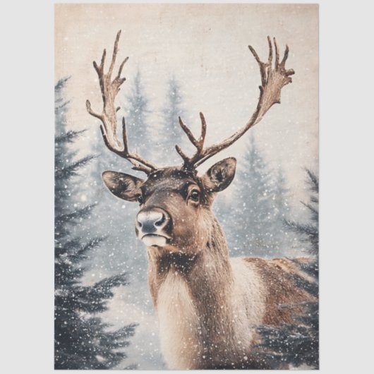 Majestueus rendier in Snowy Forest Decoupage Tissuepapier (Voorkant)