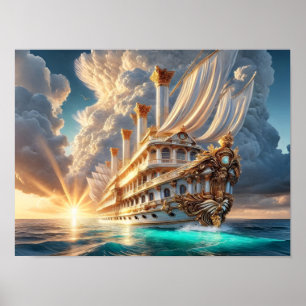Majestueus Romeins ontworpen schip in de zonsopgan Poster