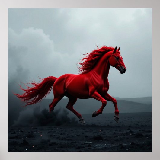 Majestueus rood paard in galop poster (Voorkant)